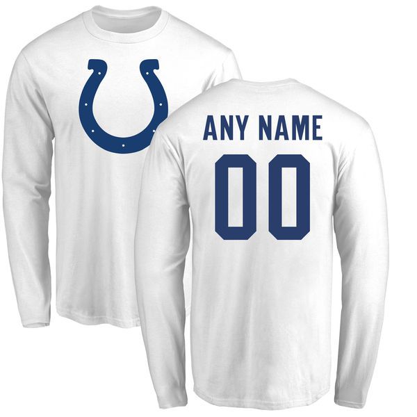 Men Indianapolis Colts NFL Pro Line White Custom Name and Number Logo Long Sleeve T-Shirt->->Sports Accessory